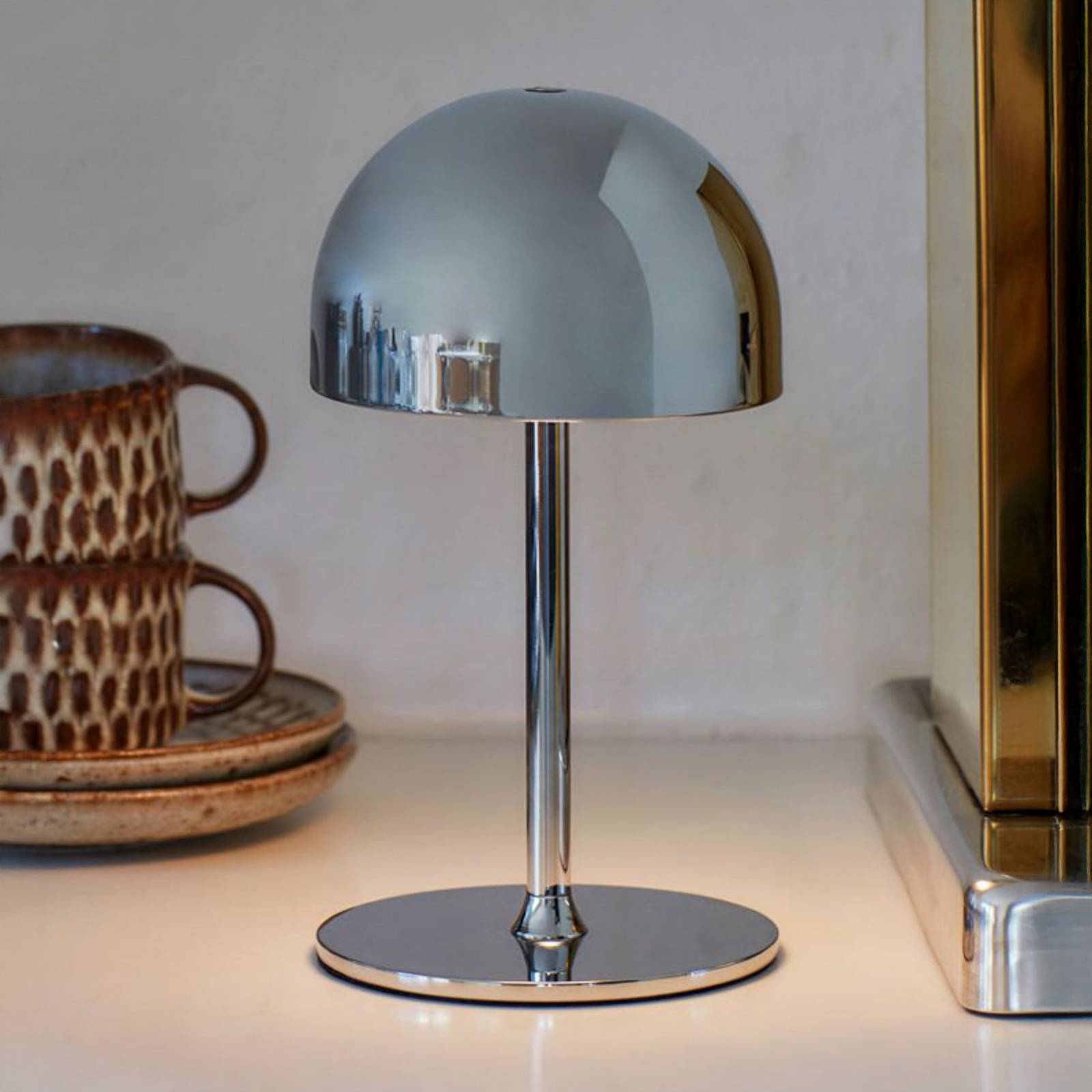 LED-Akku-Tischleuchte Tim, chromfarben, Höhe 22 cm, IP54 günstig online kaufen