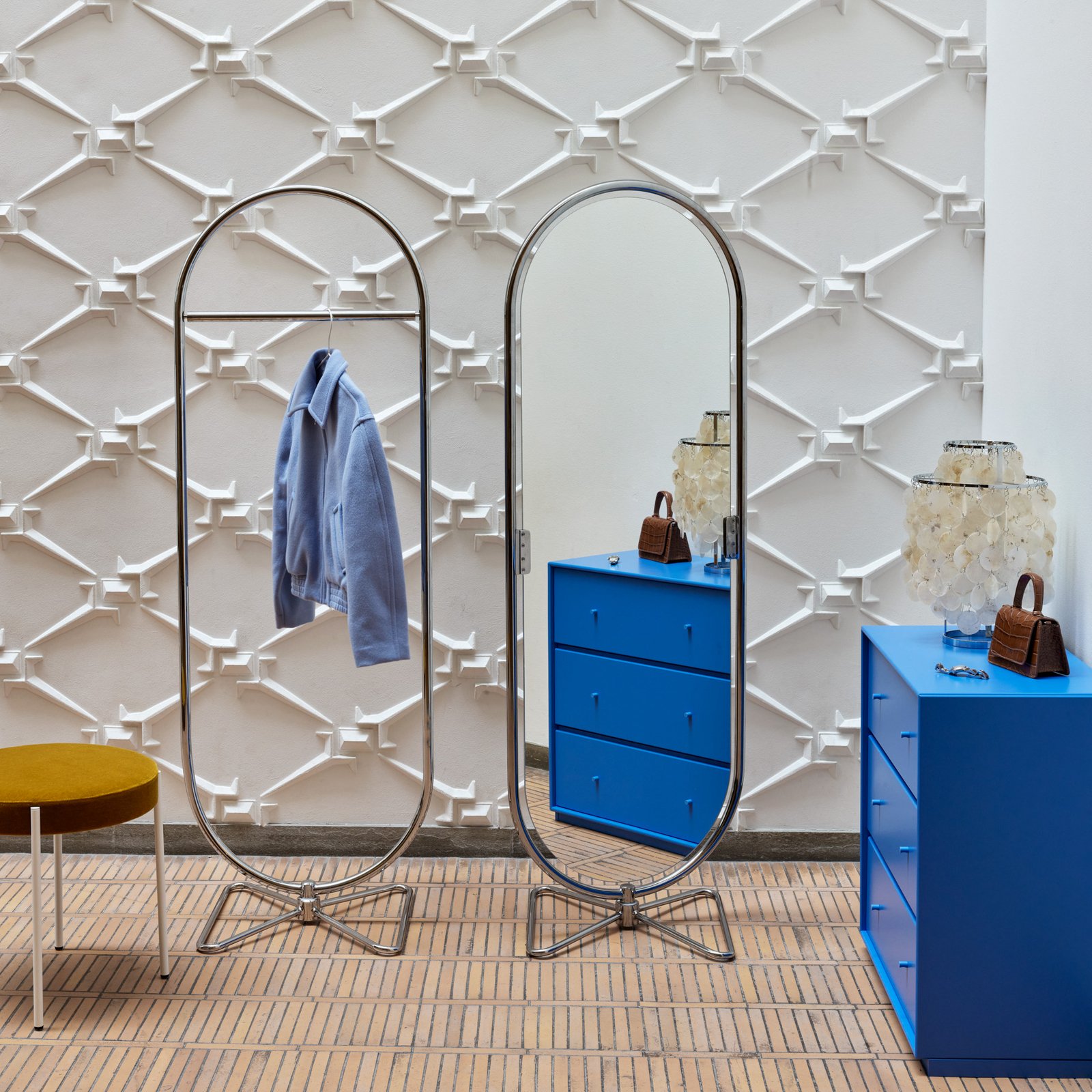 Stolna lampa FUN 1TM, krom, visina 65 cm, školjke - VERPAN