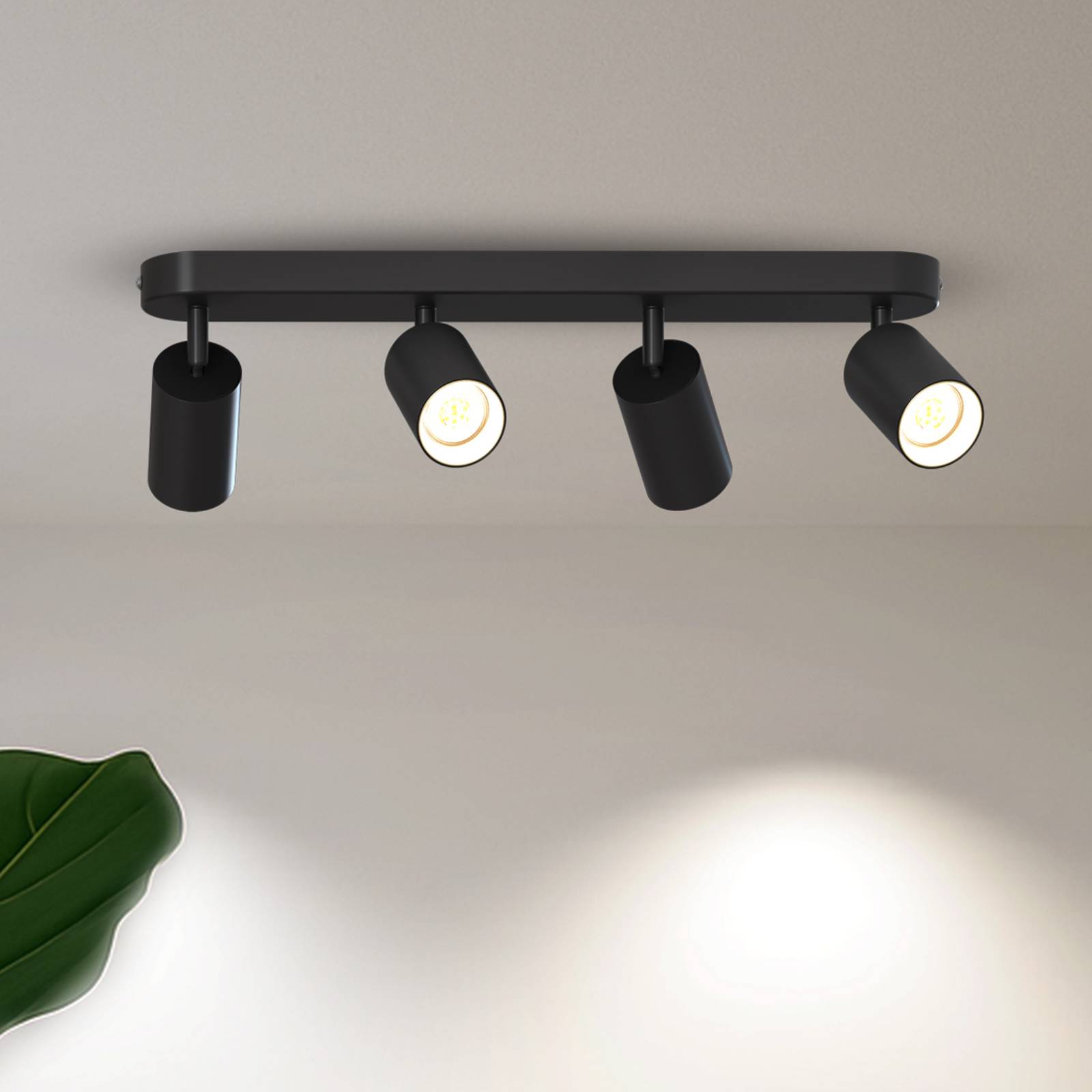 Calex GU10-Deckenspot, schwarz, Länge 49 cm, 4-flg., Metall günstig online kaufen