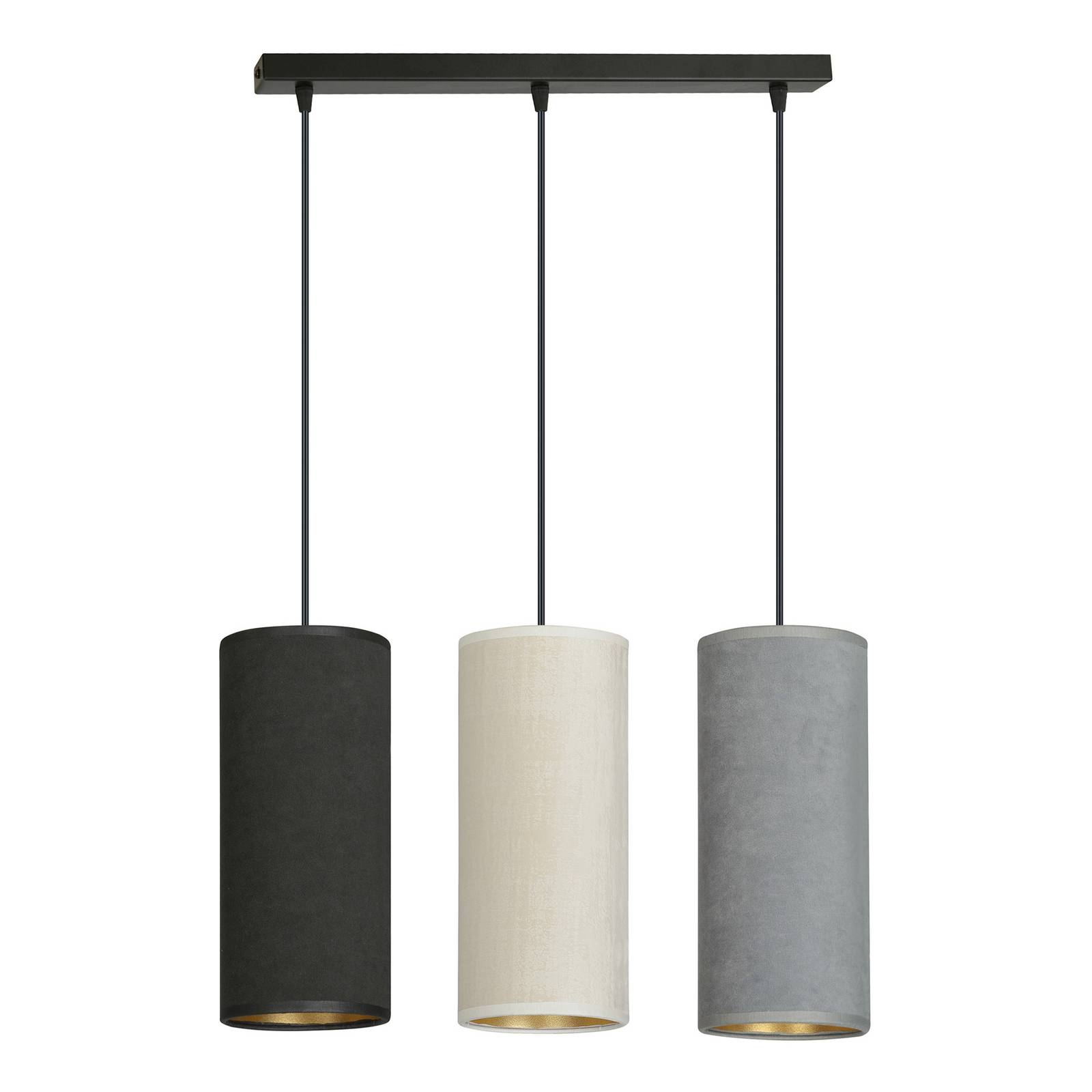 Suspension Joni allongée 3 lampes noir-blanc-gris