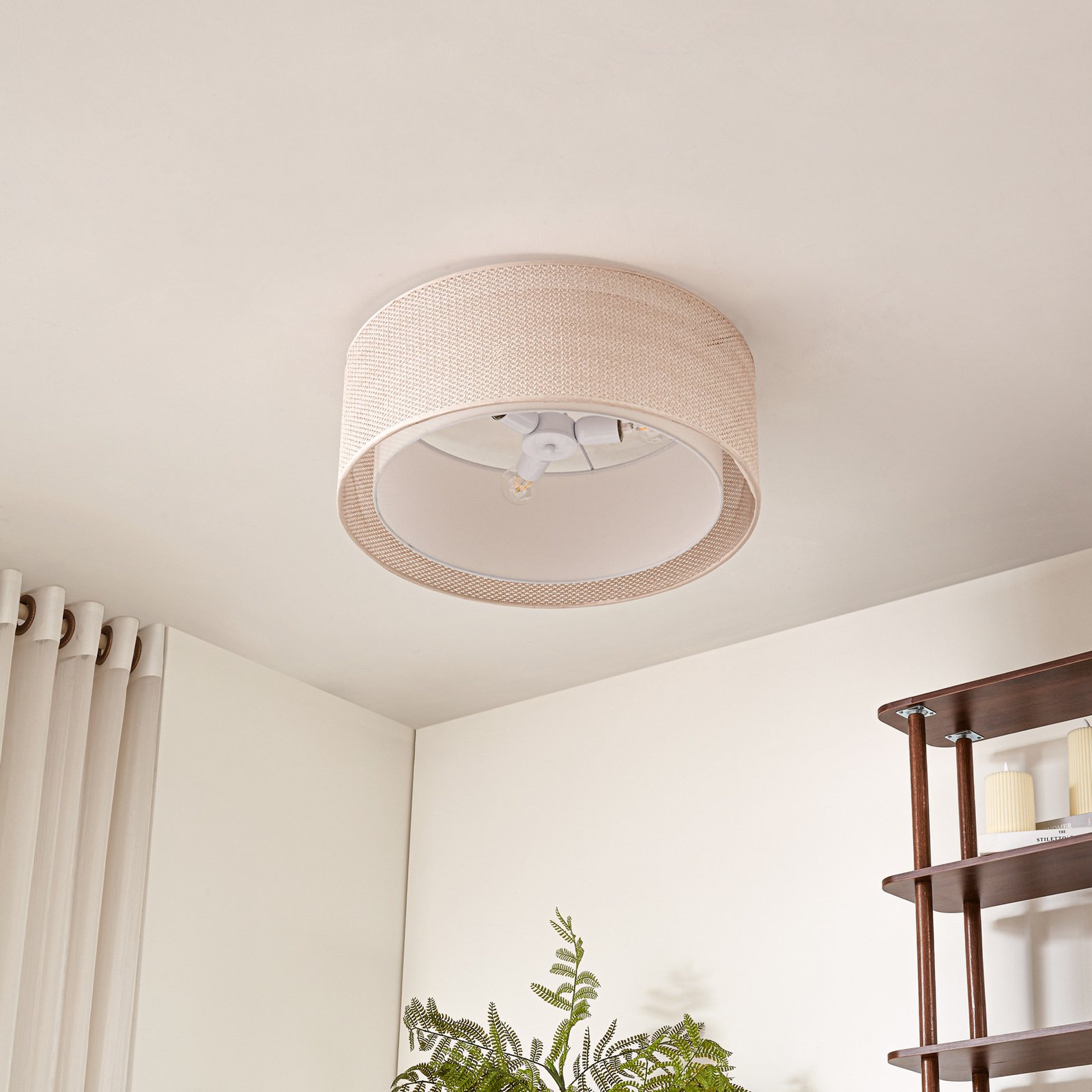 Lindby Deckenleuchte Soula, Ø 60 cm, beige, Kunststoff, E27