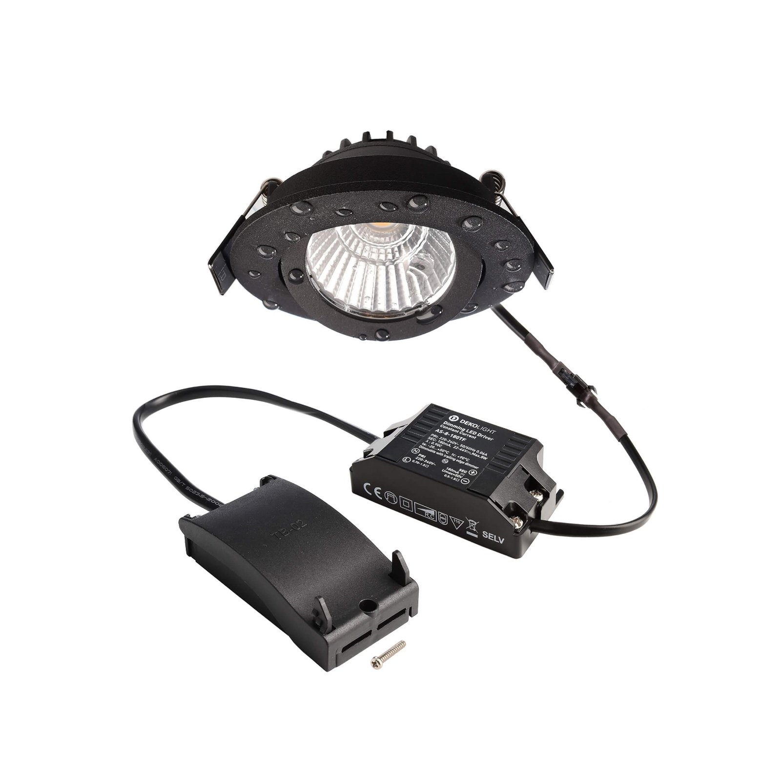 Plafonnier encastré LED Dione, IP44, noir, dim à intensité variable warm