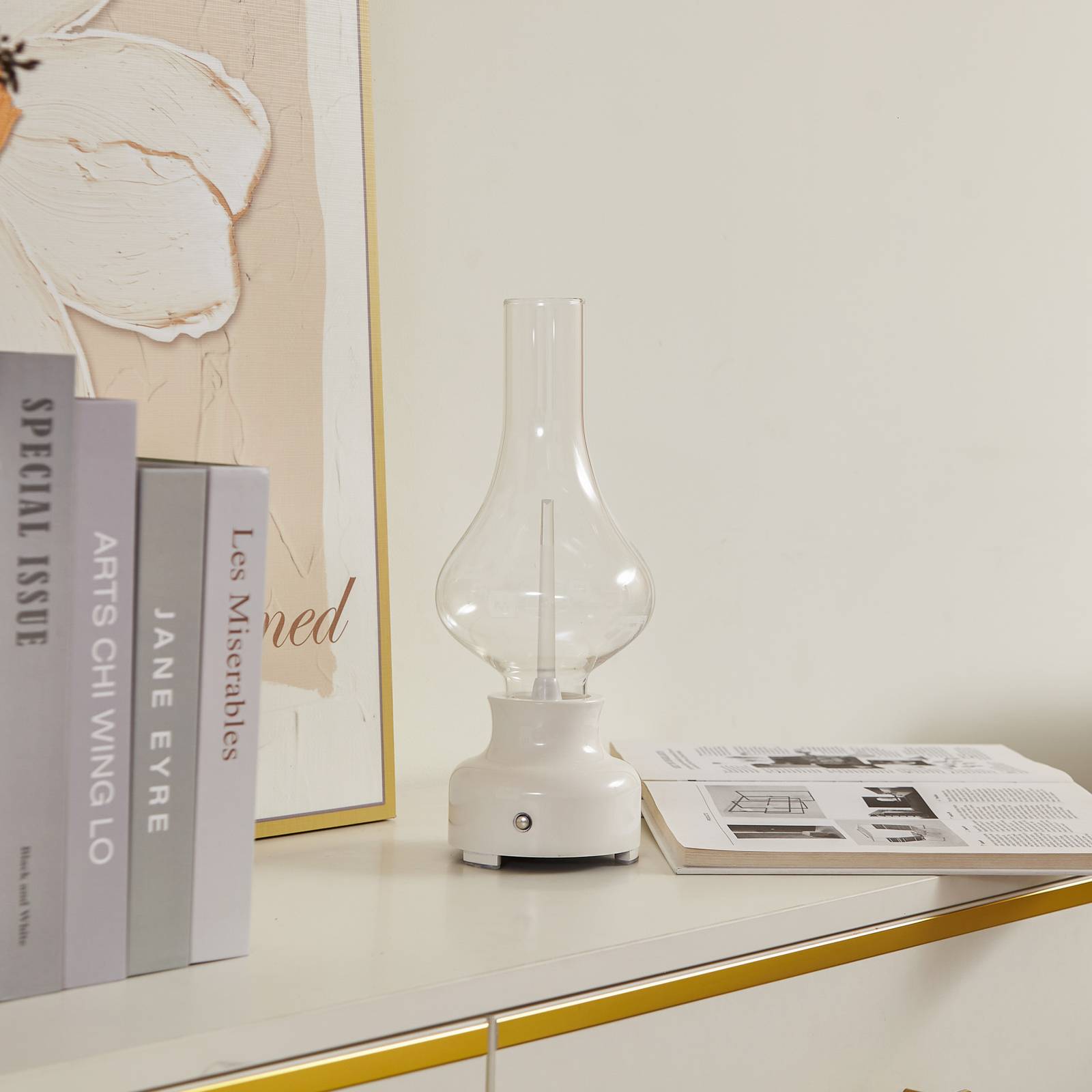 lindby lampe de table led à accu maxentius, crème, variateur tactile