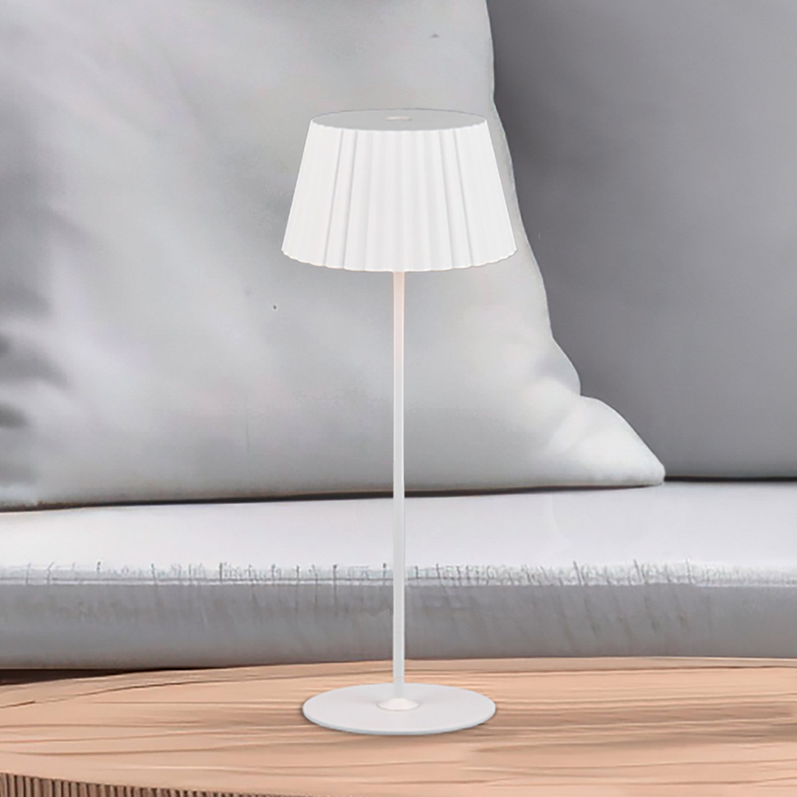 Suarez LED-uppladdningsbar bordslampa, vit, höjd 39 cm, metall