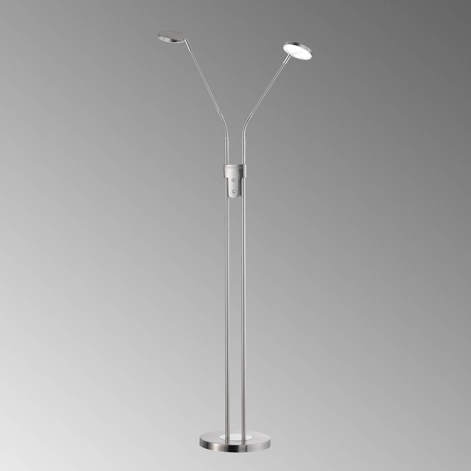 Image of FH Lighting Lampadaire LED Lunia à deux lampes, nickel mat 4052231400377