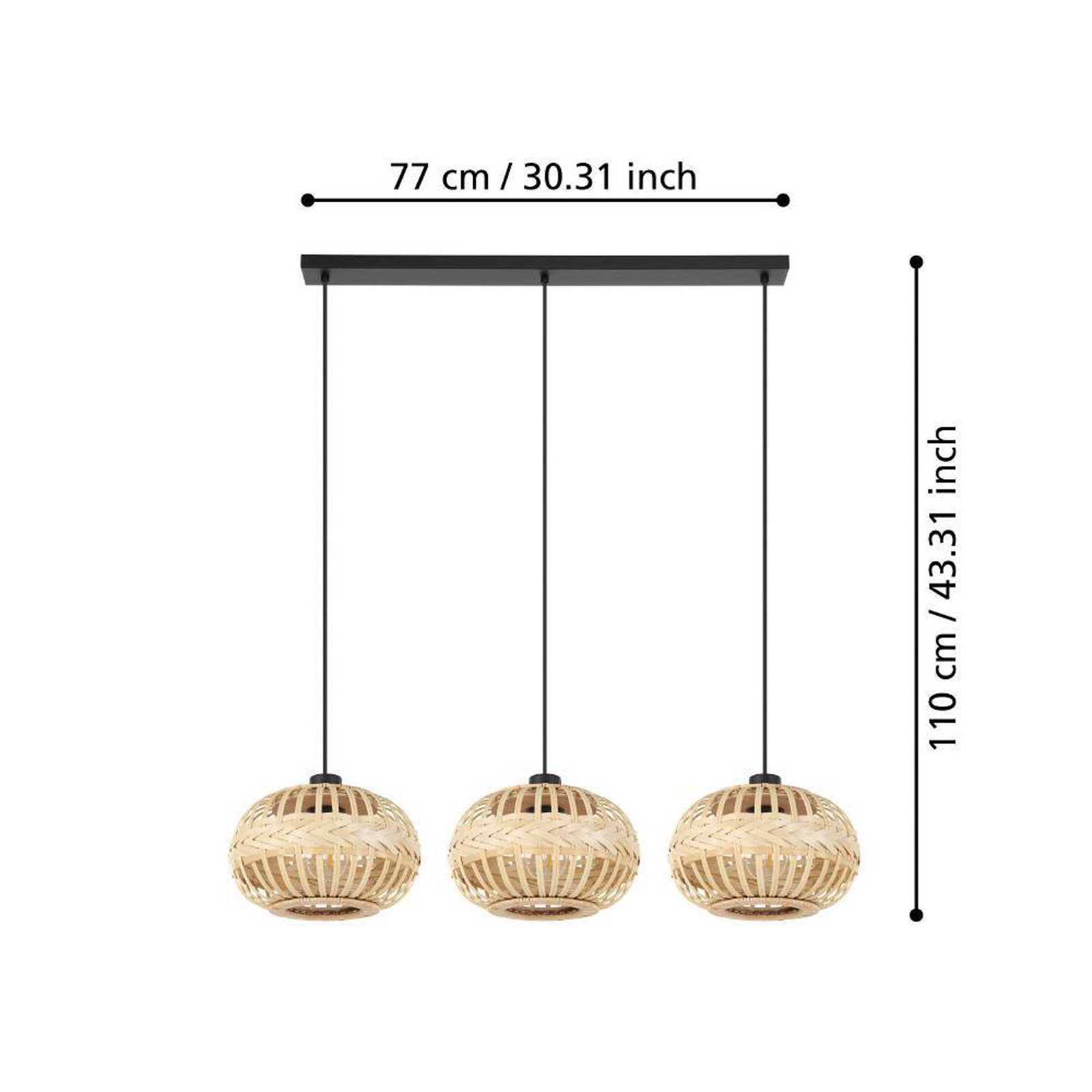 EGLO Lampă suspendată Amsfield 1 3 becuri alungită - Camera de zi / sufragerie - modern - negru natural - Lemn