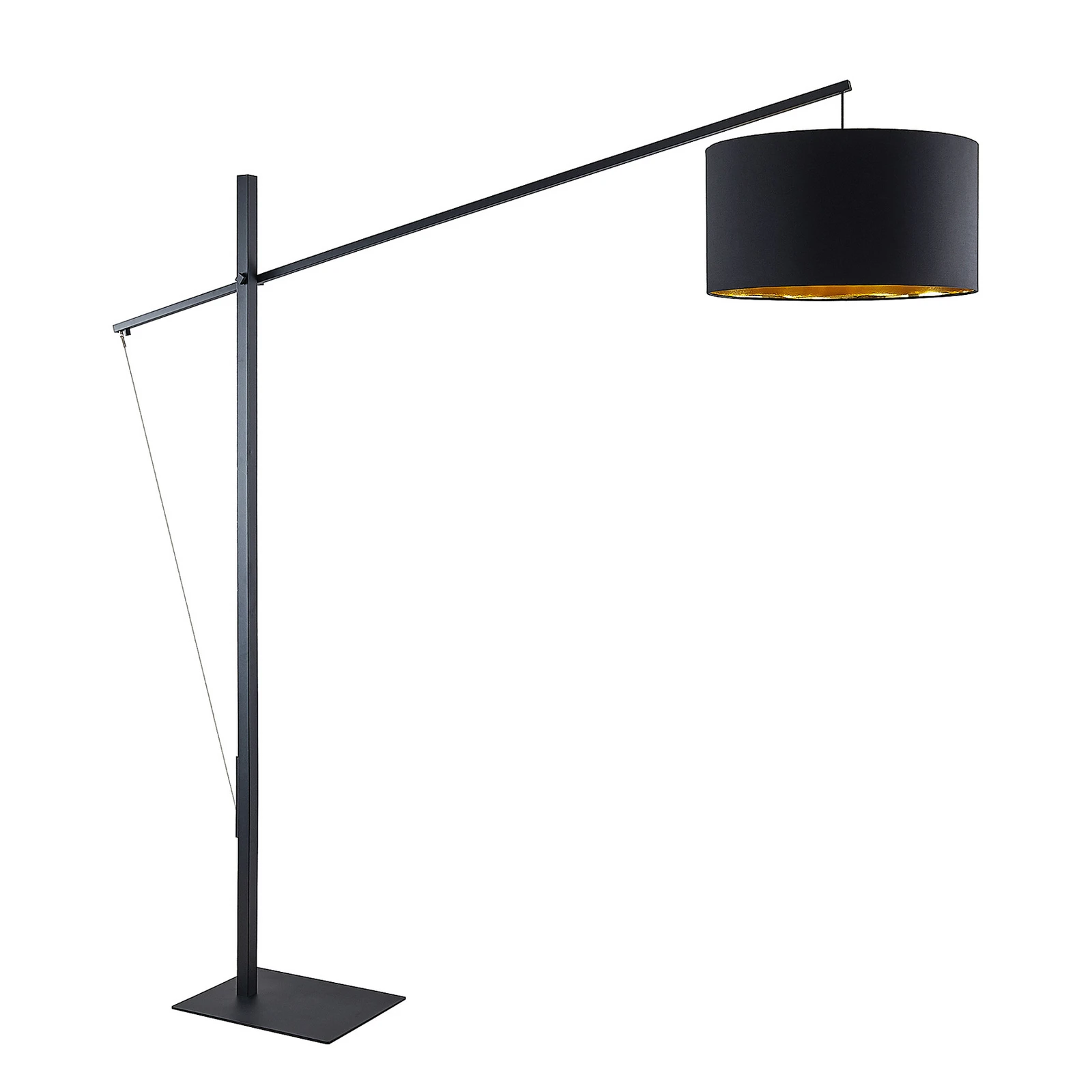 Arcchio lučna podna lampa Mossa, 200 cm, crno-zlatna, tekstil