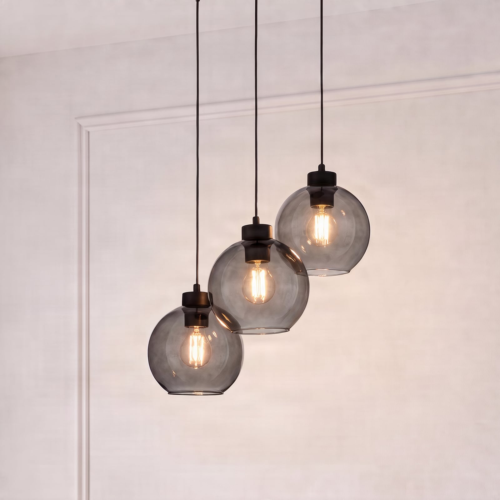 Hängeleuchte Cubus, Ø 50 cm, 3-flammig, rauchgrau, Glas