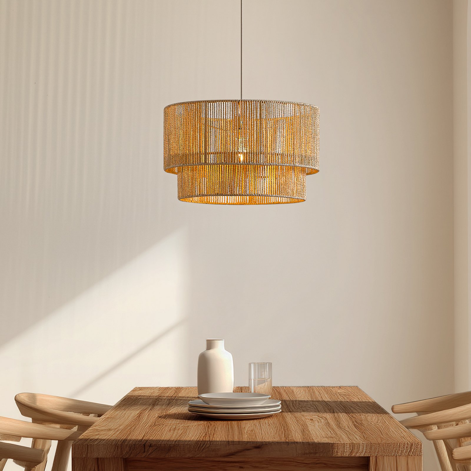 Lindby Hængelampe Anuva, Ø 45 cm, beige, papir, E27