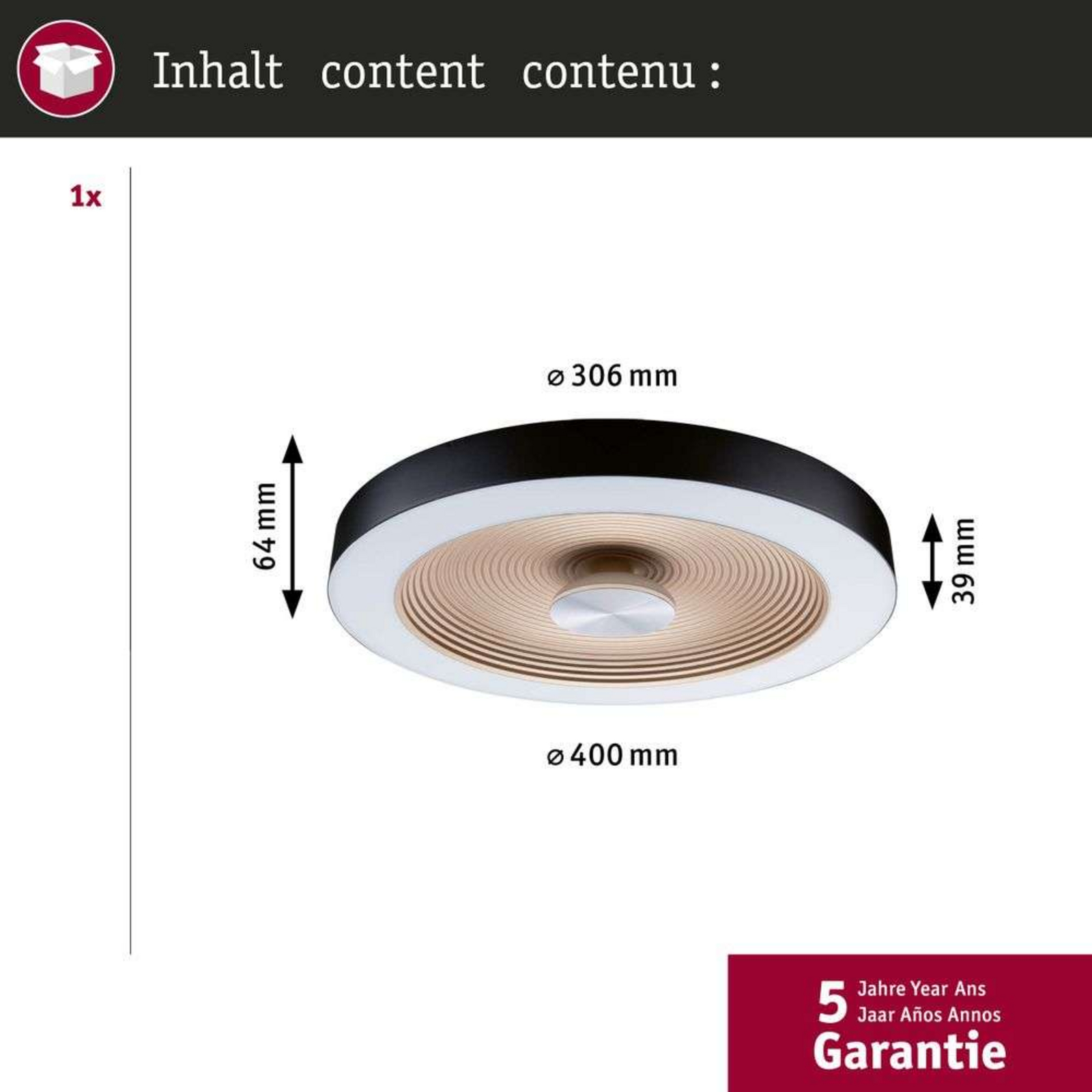 Volea LED Stropní svítidlo Ø40 IP44 Dim. Černá/Zlatá - Paulmann