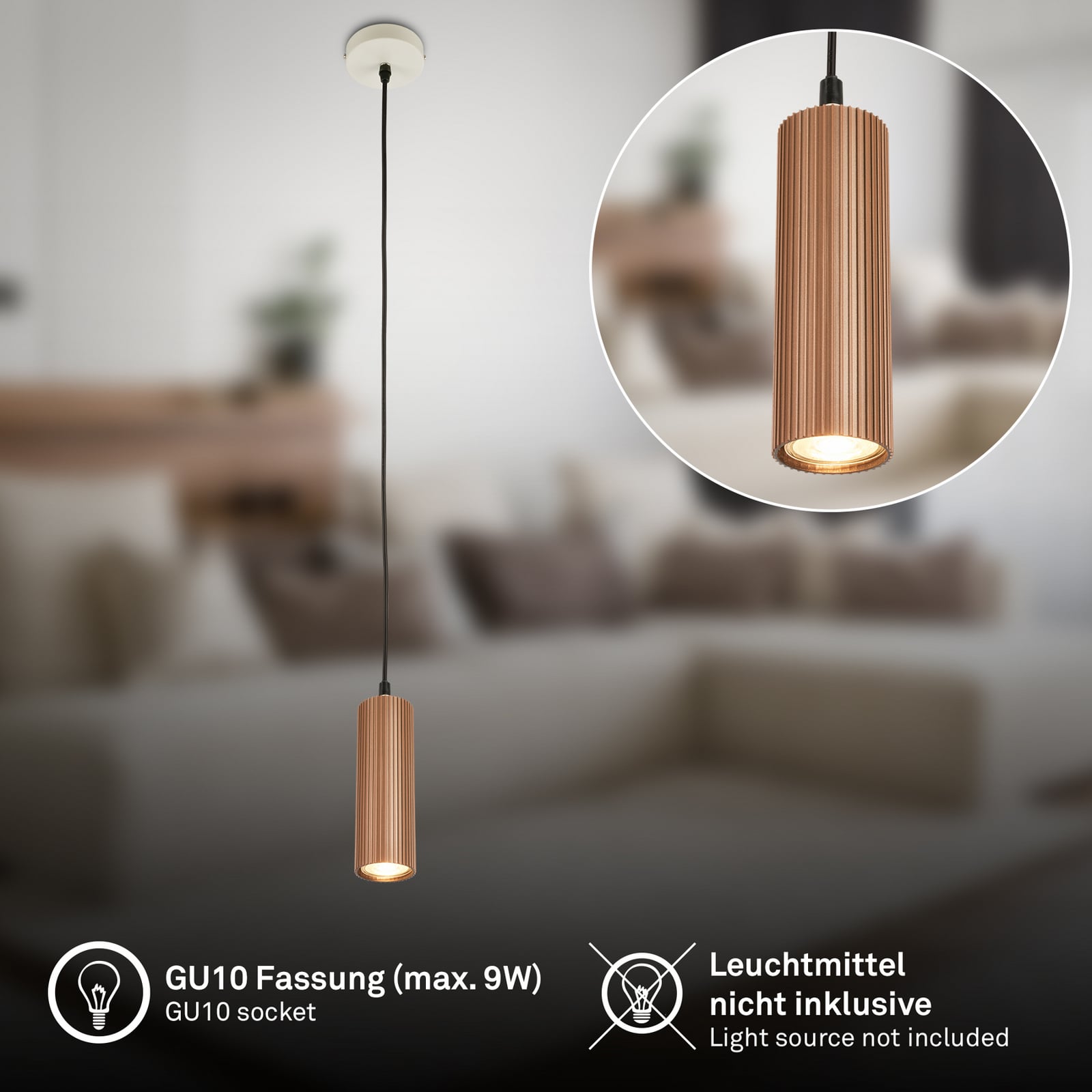 Suspension Ida, marron, à 1 lampe, Ø 10 cm, GU10 Suspension Ida, marron, à 1 lampe, Ø 10 cm, GU10