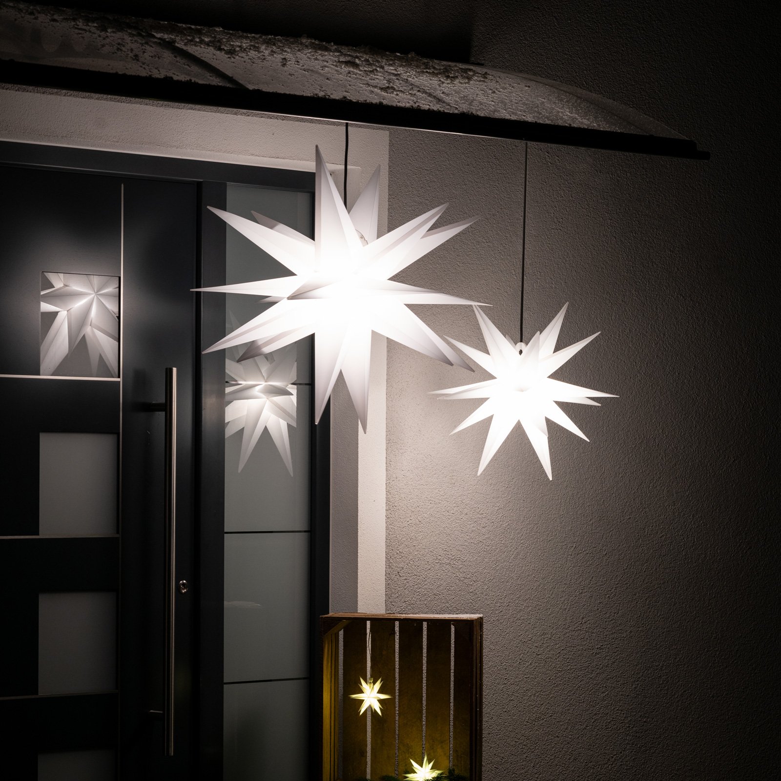 LED-dekorasjonstjerne, 18-spisser, Ø 25 cm, hvit