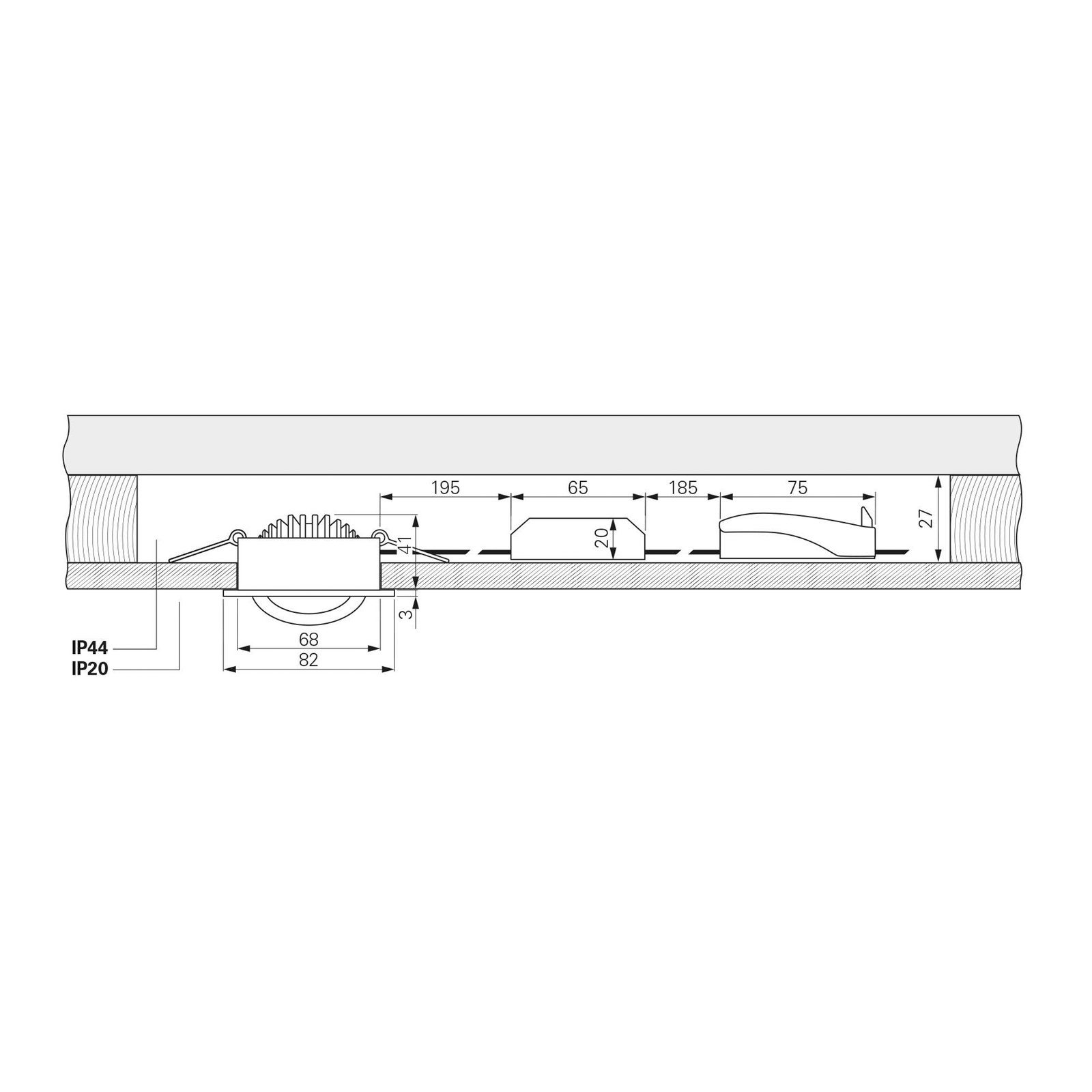 LED-Deckeneinbauleuchte Dione, IP44, 4.000 K, schwarz, dim