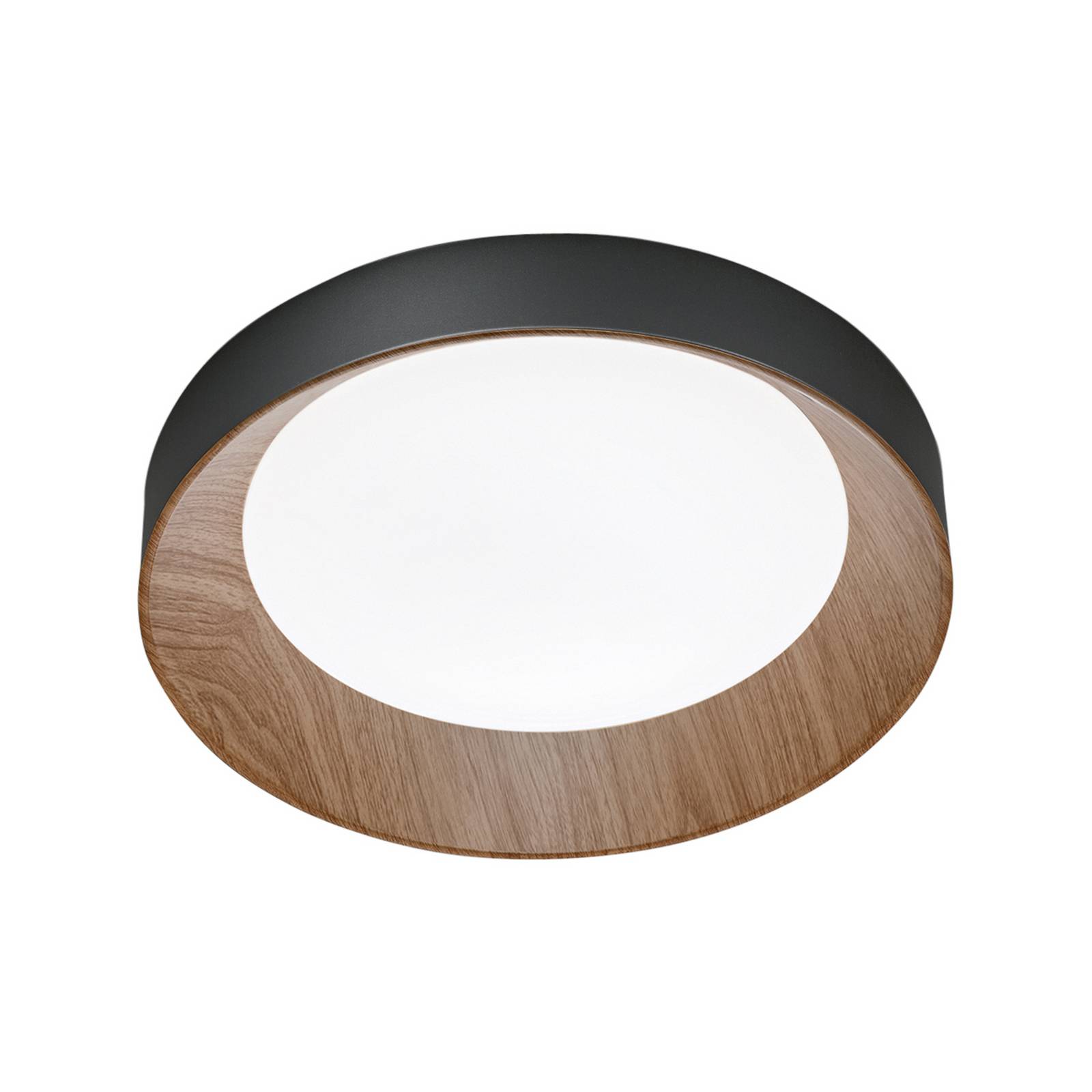 LED-Deckenlampe Arka, Ø 40 cm, schwarz/Holzoptik, Metall CCT günstig online kaufen