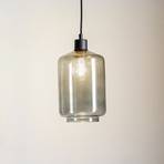 Tube pendant light with smoky grey glass shade Ø 17cm