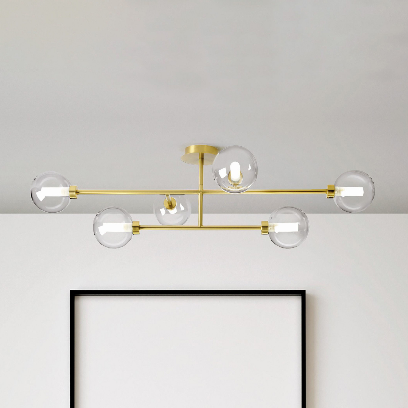 miloox by Sforzin Plafonieră Dom 6 becuri transparentă / aurie sticlă - Camera de zi / sufragerie - design - transparent satinat aur periat