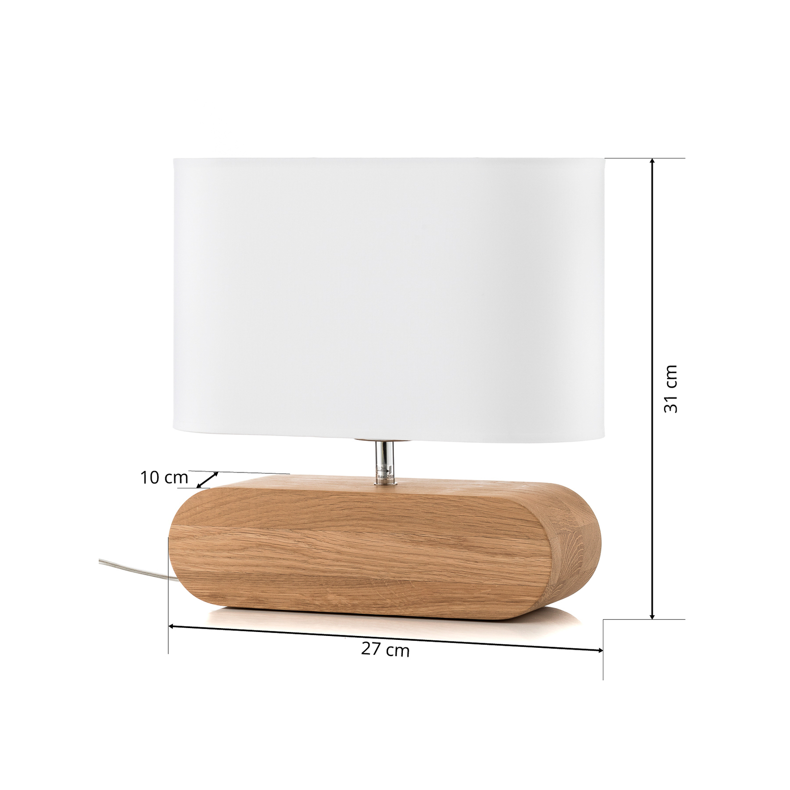 Marinna table lamp, white, height 31 cm, textile, oak wood