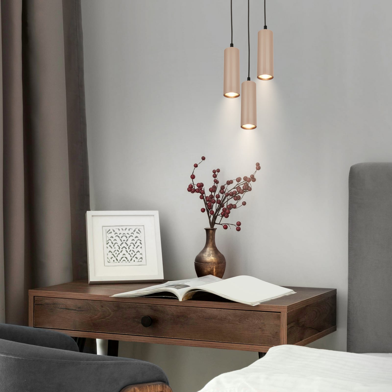 Suspension Ida, beige, à 3 lampes, Ø 20 cm, GU10 Suspension Ida, beige, à 3 lampes, Ø 20 cm, GU10