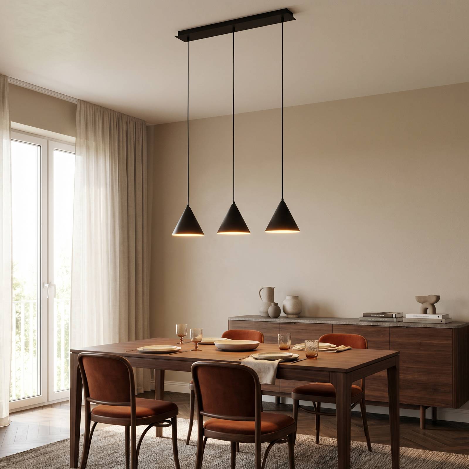 TK Lighting Hanglamp Cono, 3-lamps, zwart, E27