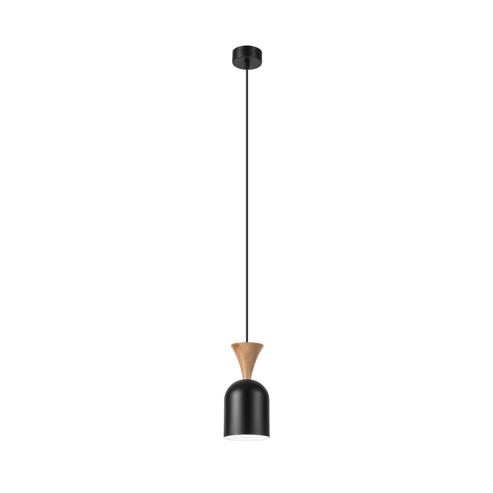 Pendellampe Nolan, Ø 11 cm, schwarz/eiche, Metall/Holz