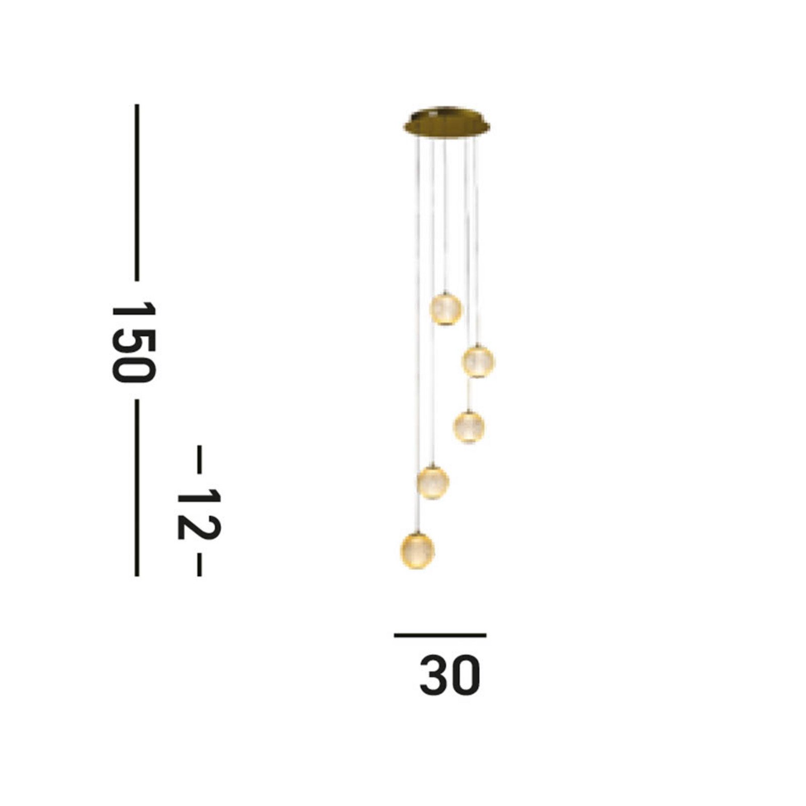 Searchlight Lampă suspendată LED Allure 5 becuri rotundă culoare alamă acrilic - Camera de zi / sufragerie - alamă transparent - Metal