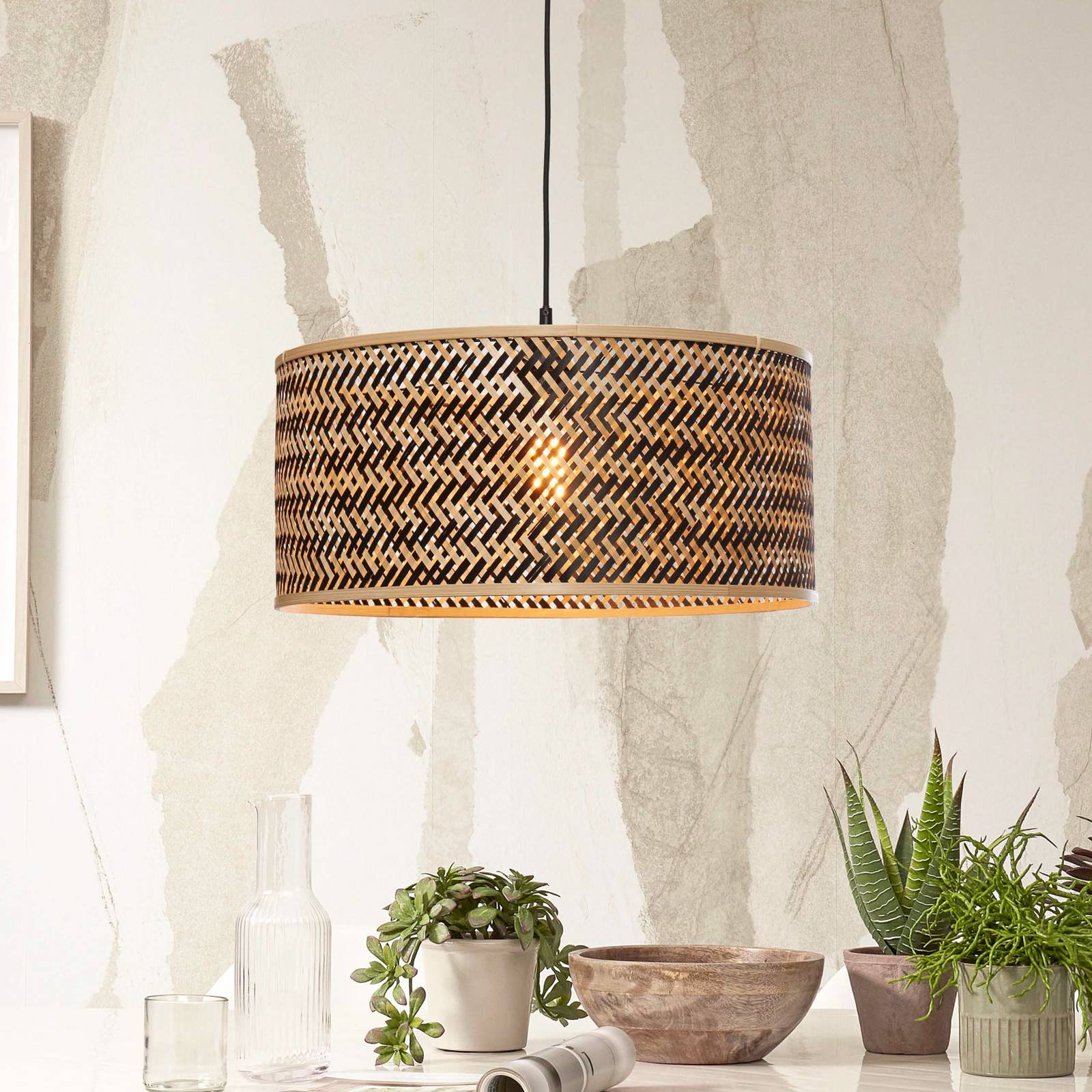 GOOD & MOJO Suspension Java, naturel/noir, Ø 50 cm, E27