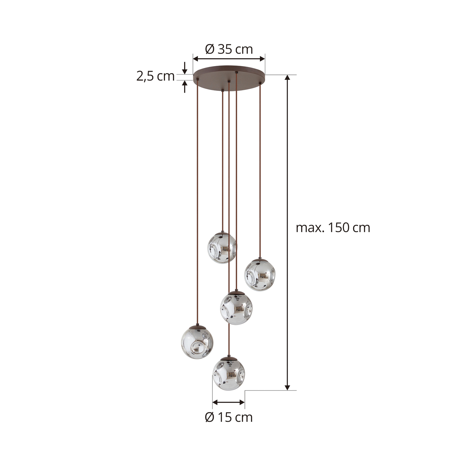 Lindby Valentina hanglamp glas, rondel, 5-lamps