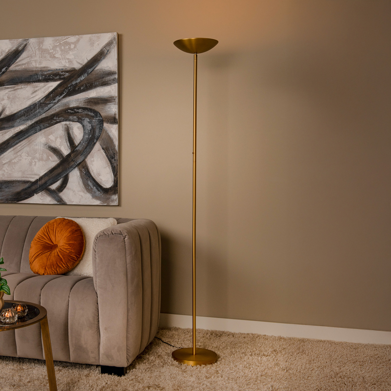 Piantana LED ZENITH, color oro, altezza 180 cm, metallo, dimmerabile