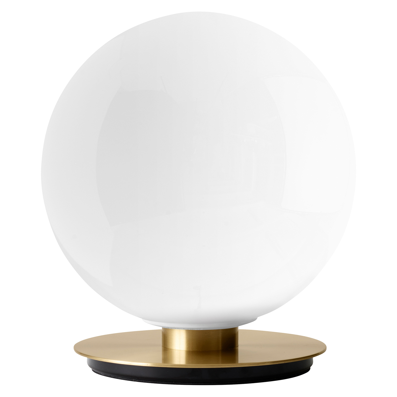 Menu TR Bulb bordlampe 22 cm messing/opal blank - med lysdæmper - design lampe stue/spisestue - sort, messing, opalhvid blank - stålbeklædt, opalglas, messing