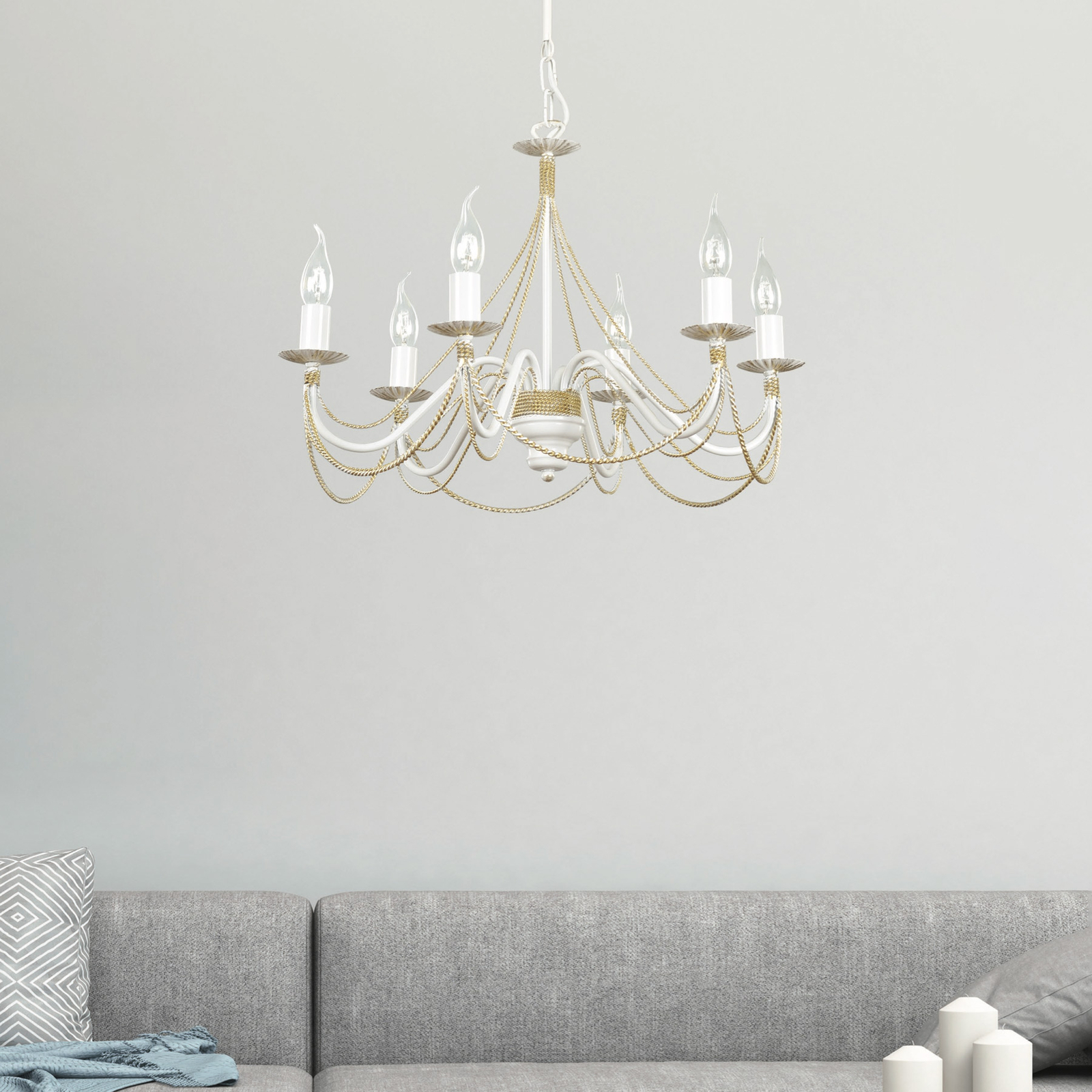 Tori chandelier, 6-bulb, white
