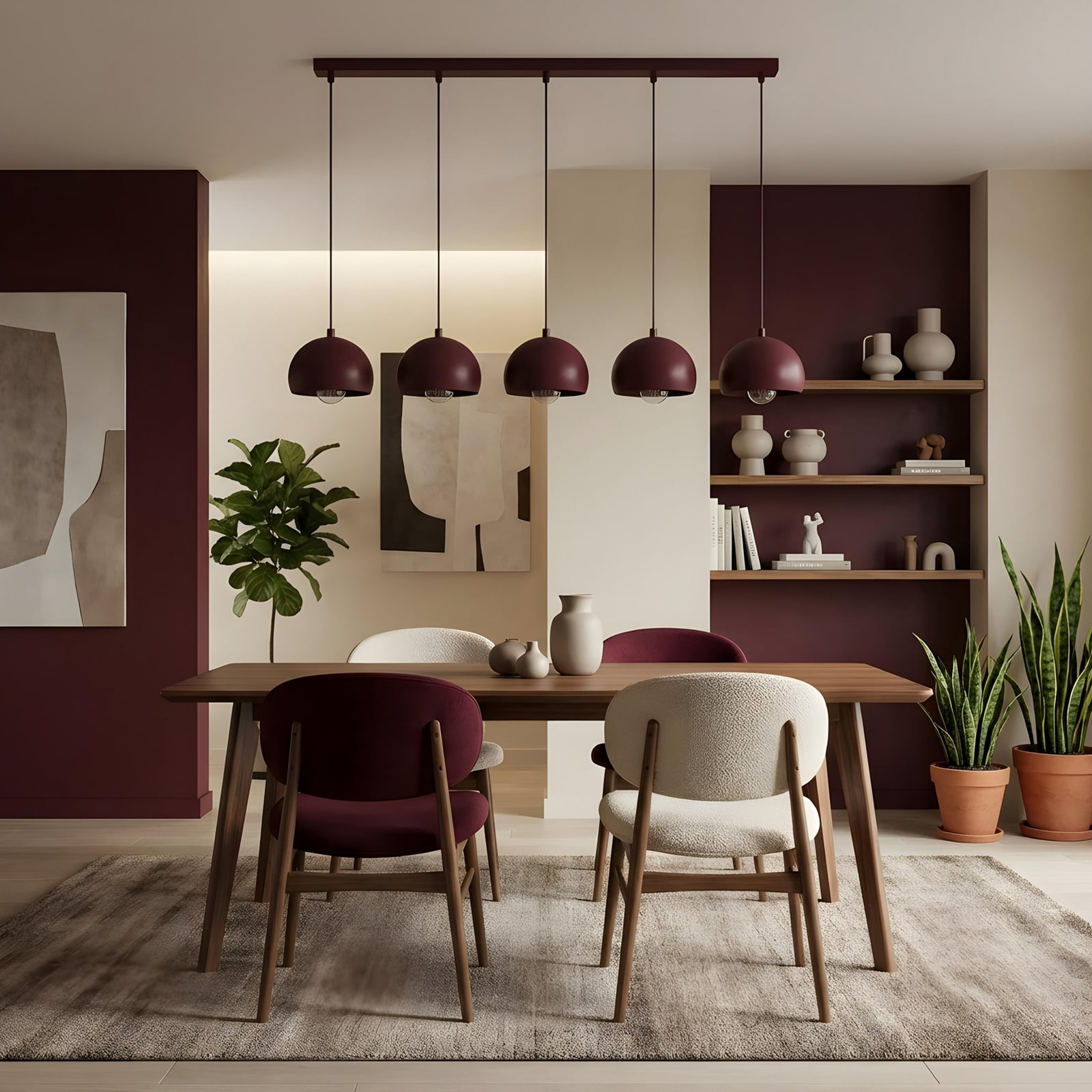 Sool hanging light, dark red, length 95 cm, 5-bulb, metal, E27 Sool hanging light, dark red, length 95 cm, 5-bulb, metal, E27