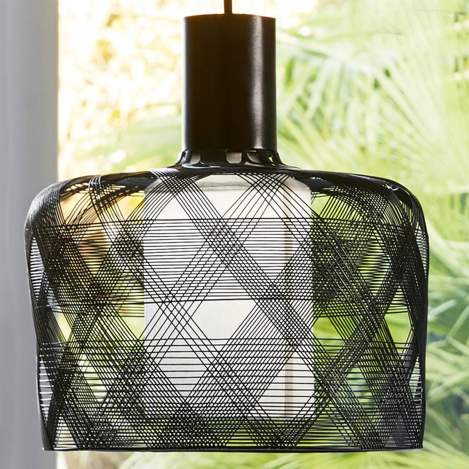 Forestier Antenna M pendant light 29 cm black, for Living / Dining Room, metal, fabric, E27, 15 W, energy efficiency: A++, H: 34.5 cm