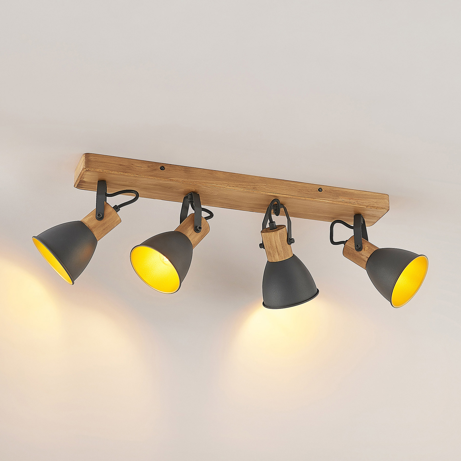 Lindby Merela spotlight, trä, svart, 4 lampor