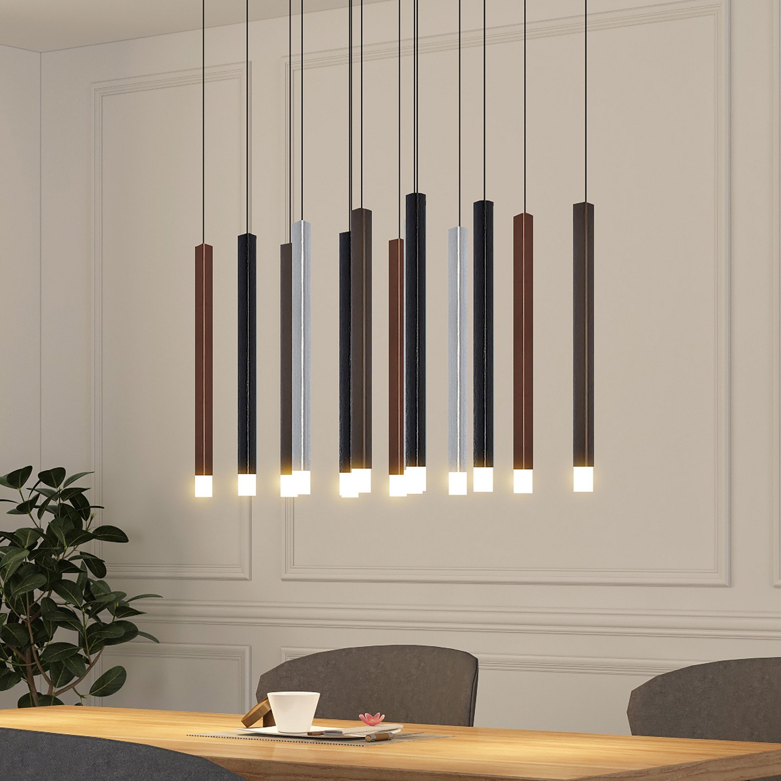 Lucande lampă suspendată LED Stoika 80cm 16 lumini unghiulară - Camera de zi / sufragerie - modern - negru aluminiu maro cafea - Metal