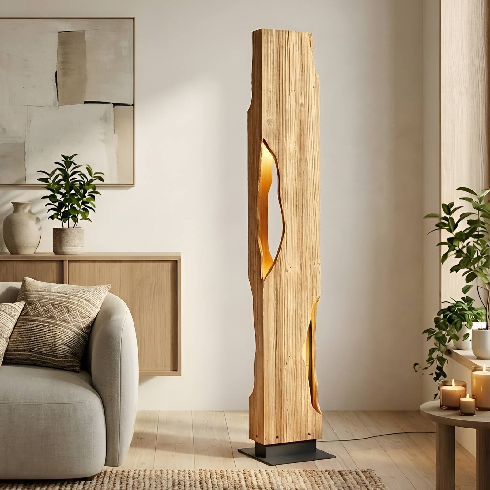 Lucande Stehleuchte Tarry, Holz, Höhe 137 cm, 4 x E27 günstig online kaufen