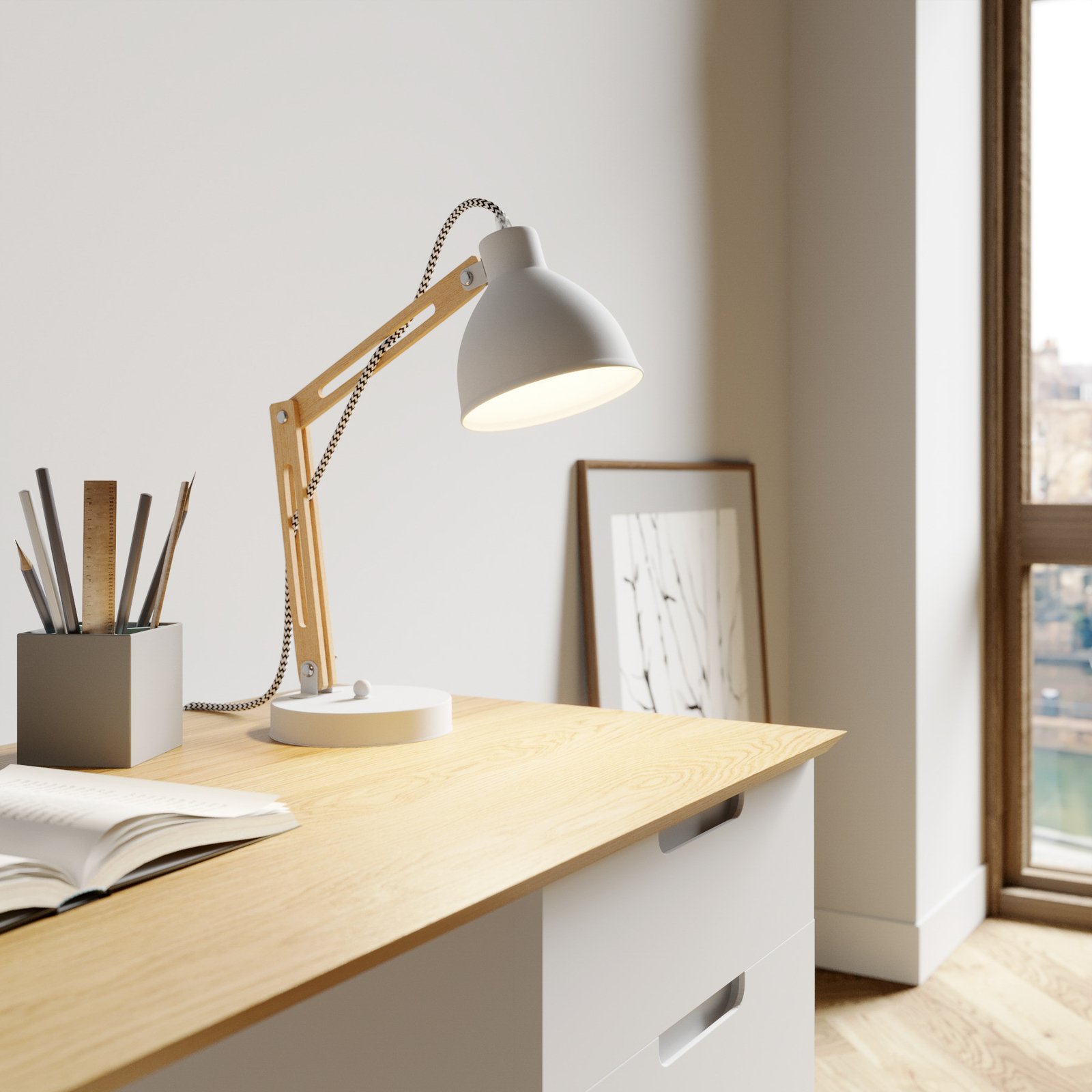 Lampa stołowa Skansen, regulowana, biała