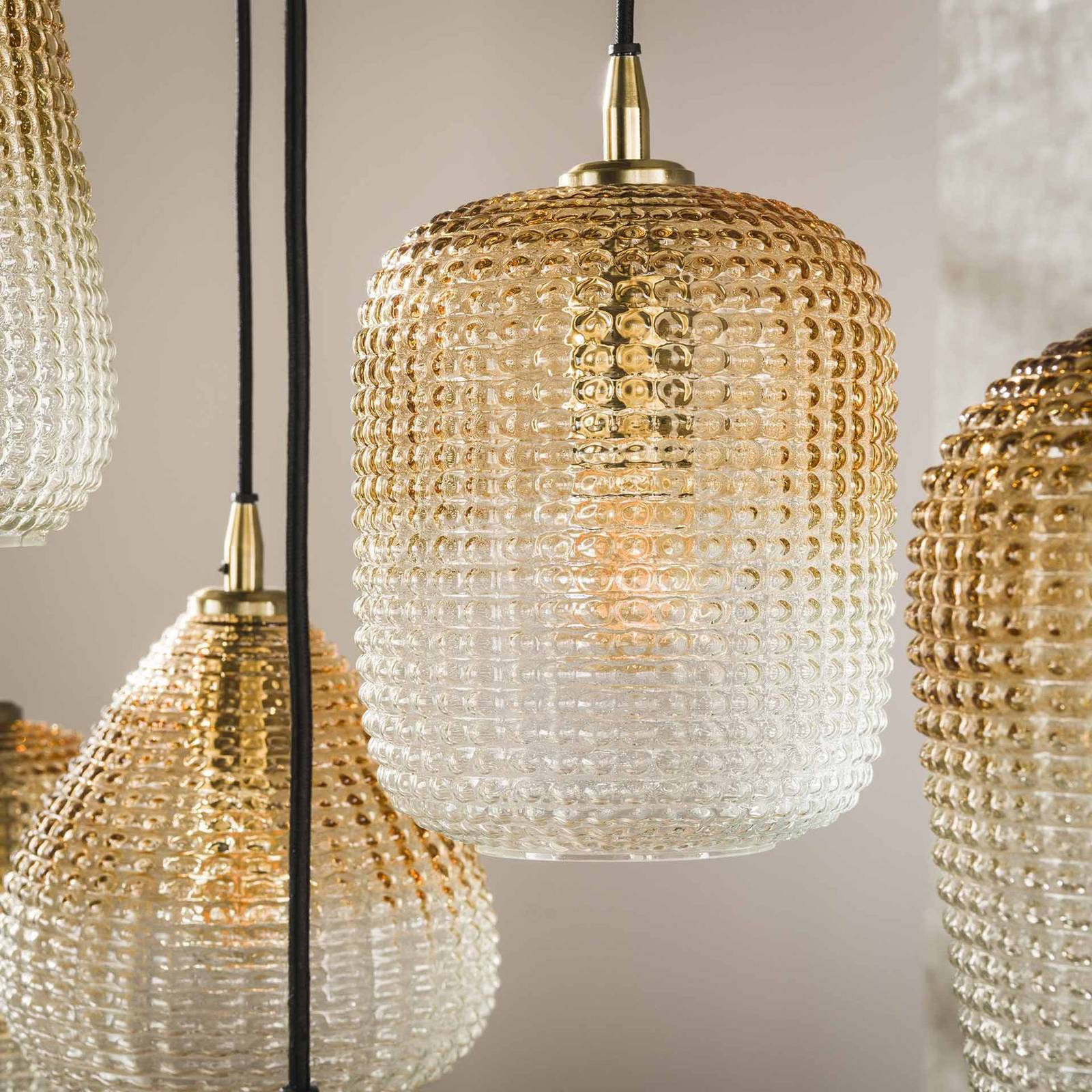 Lampa wisząca Dot, bursztyn, 120 x 40 cm, szkło, 9-punktowa