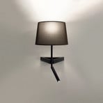 Bivio wall lamp with reading arm and linen shade