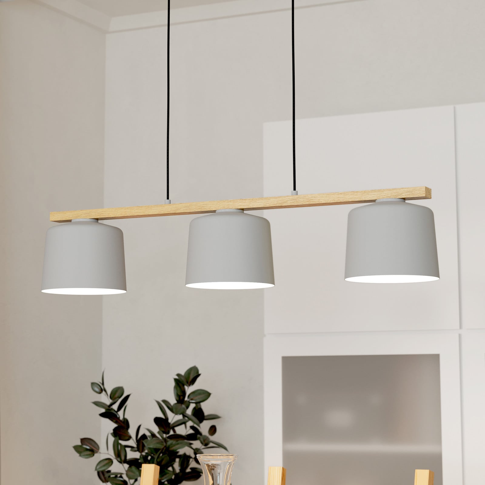 EGLO Mariel 3-lumină pandantiv lumină gri deschis lemn natural - Camera de zi / sufragerie - Scandinavă - gri deschis lemn deschis - Metal