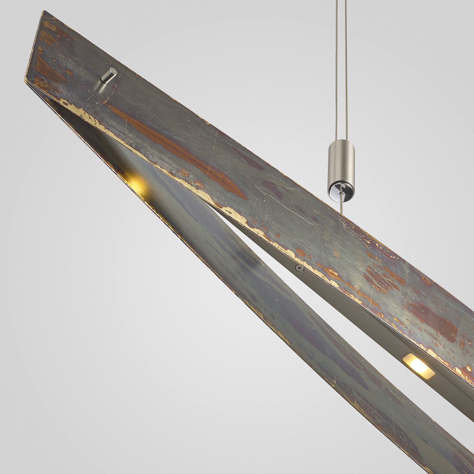 Quitani LED hanging light Malu, gold oxidised, length 119 cm
