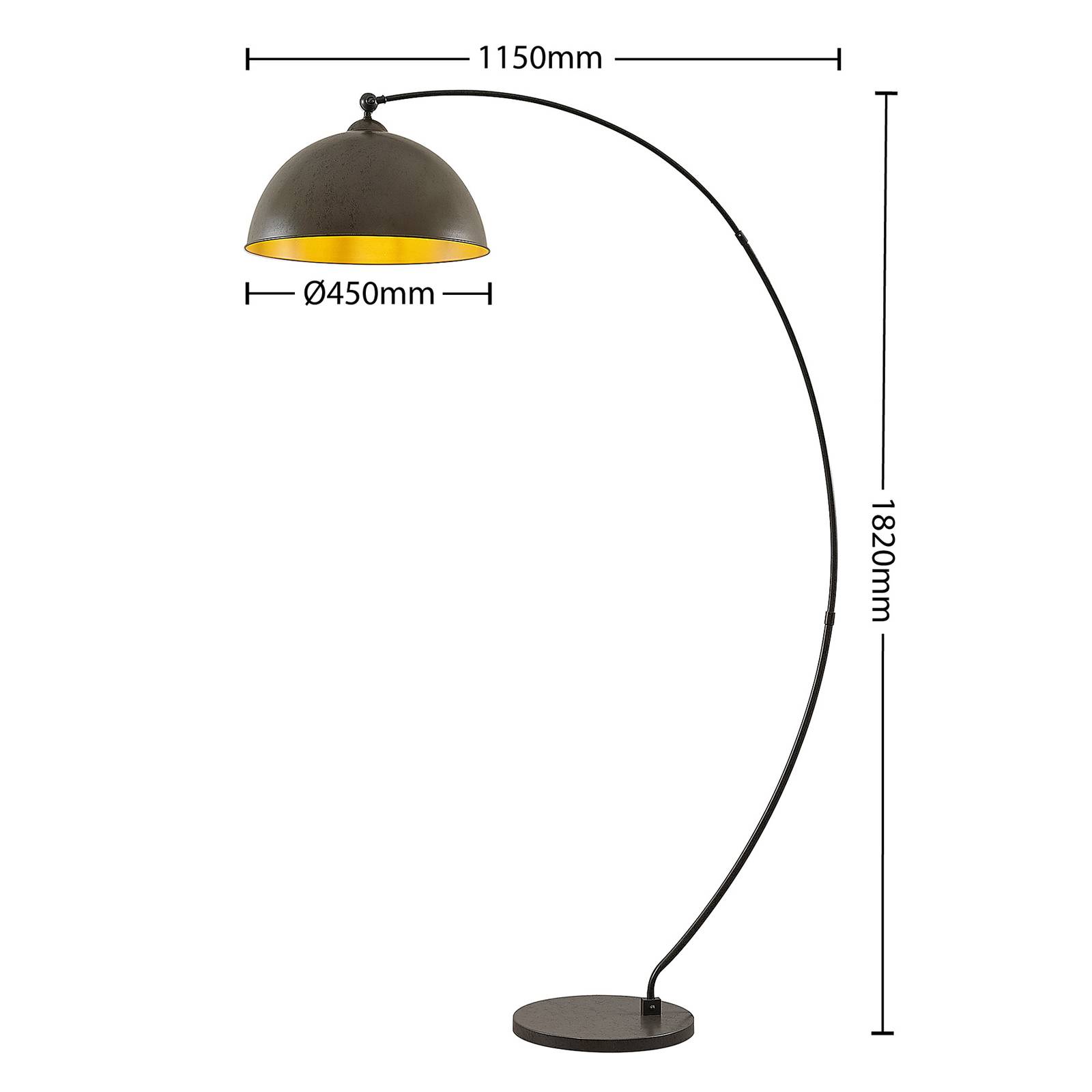 Lampa łukowa Lindby Jonera, szara, metal, E27, 185 cm wysokości