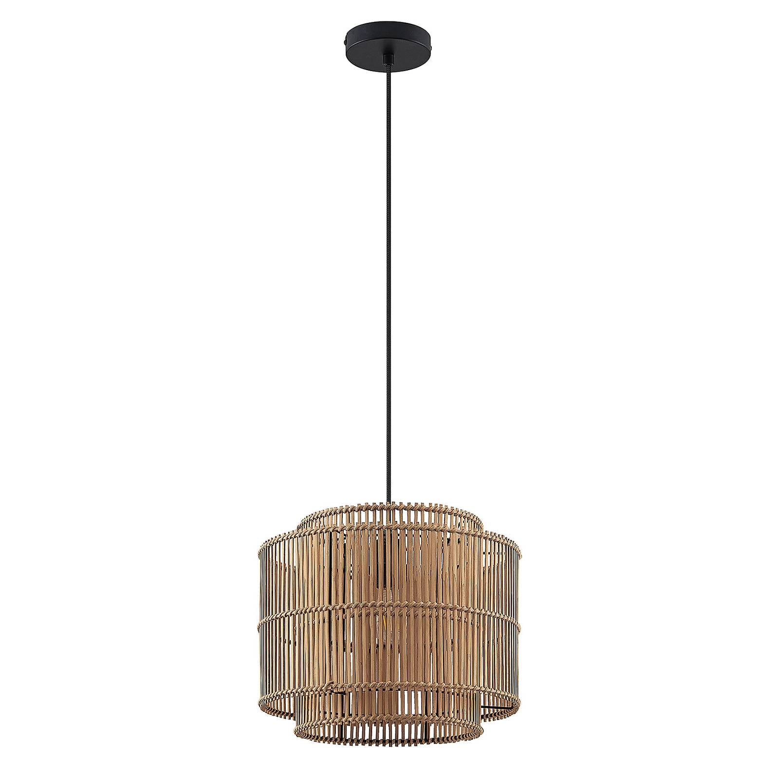 Lindby Pendelleuchte Bridga, Ø 35 cm, schwarz, Bambus