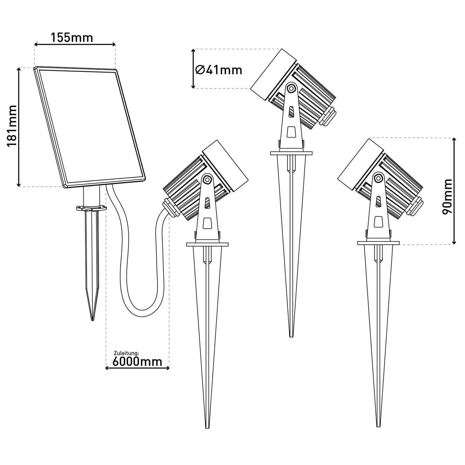 LED-Solar-Erdspießstrahler SPOTI, schwarz, 3er-Set, IP44