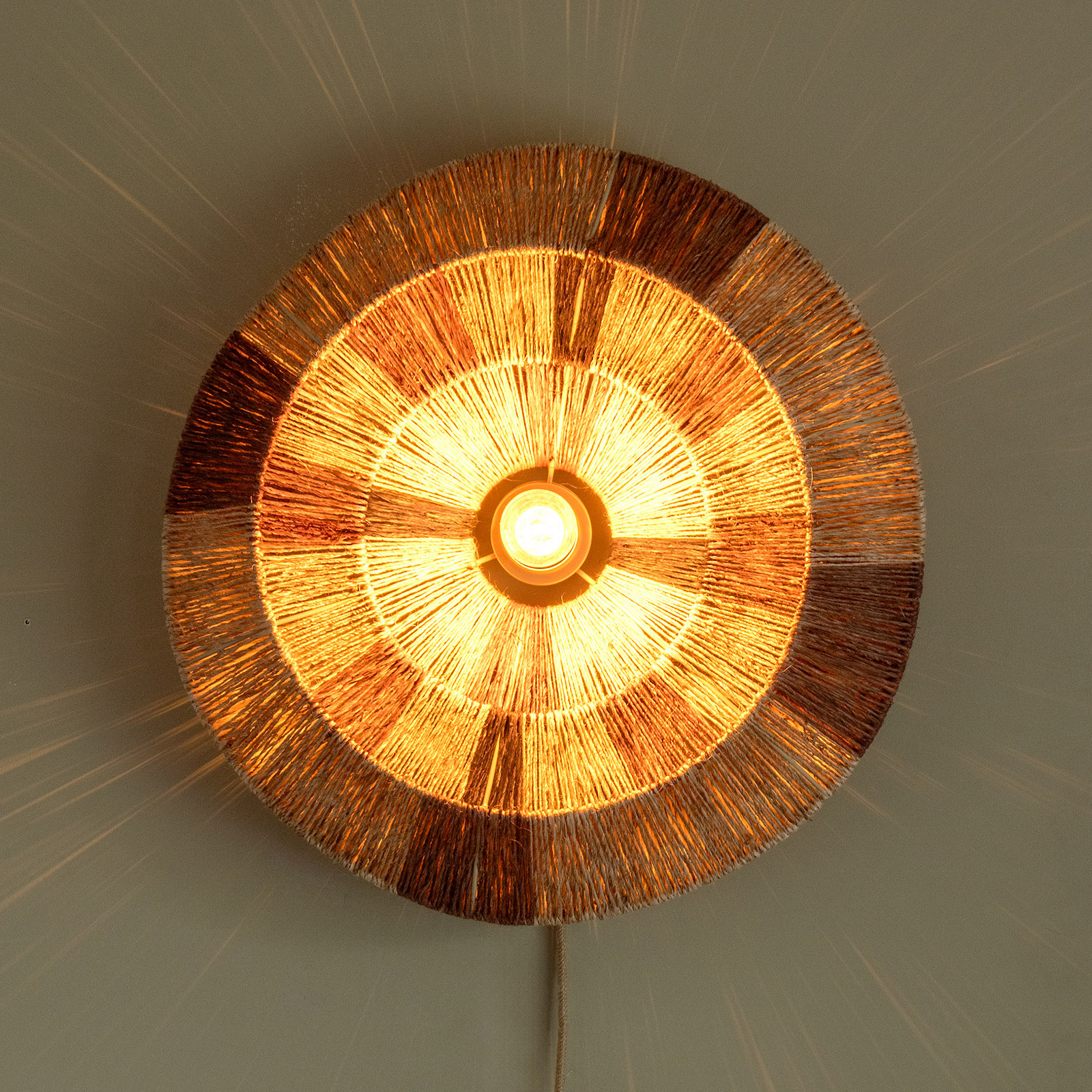 GOOD & MOJO Aplică de perete Serengeti Ø45cm maro iută ștecher - Camera de zi / sufragerie - maro natural - Țesătură / Textil