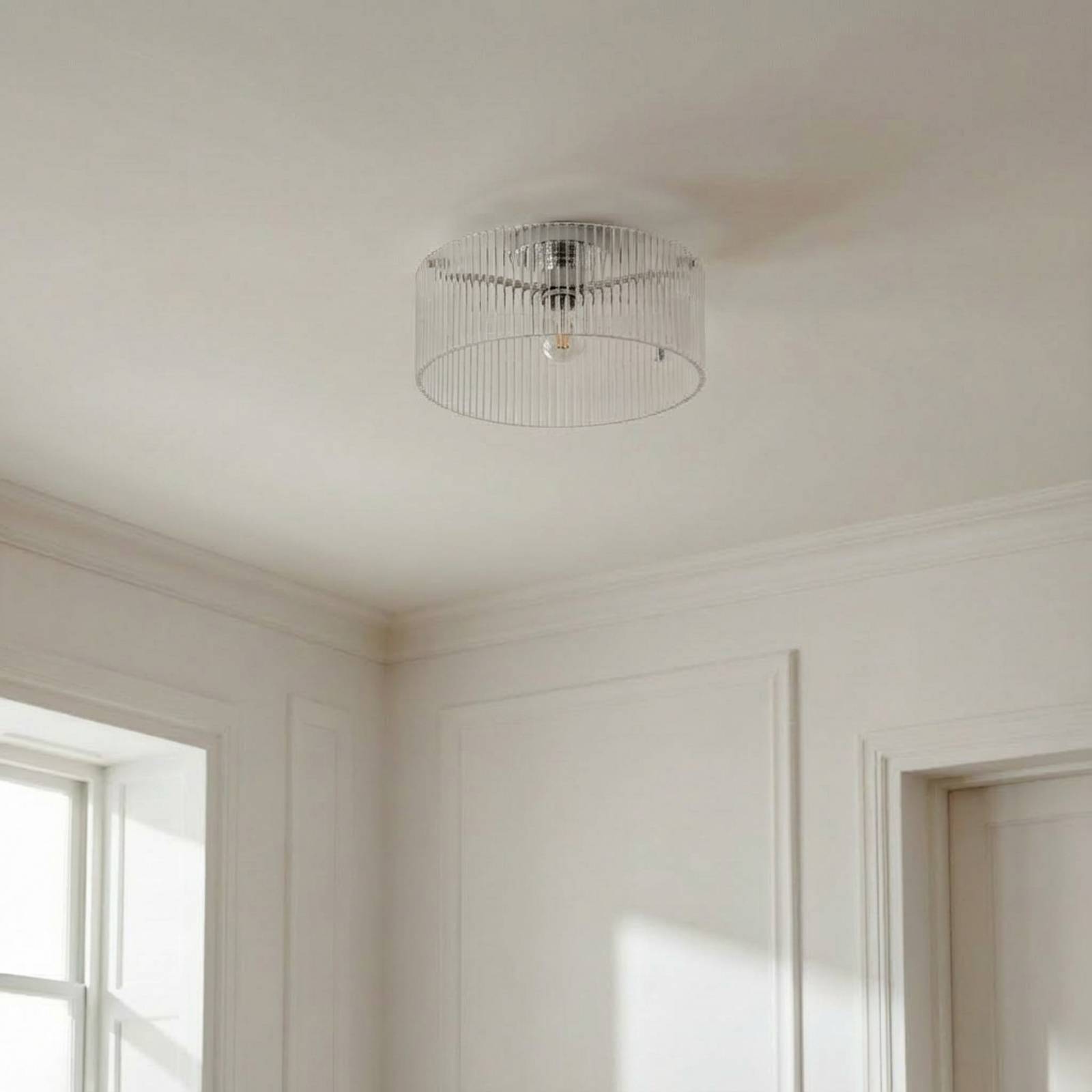 Lampa sufitowa Lucande Meritt, chrom/przezroczysta, Ø 40 cm, szkło