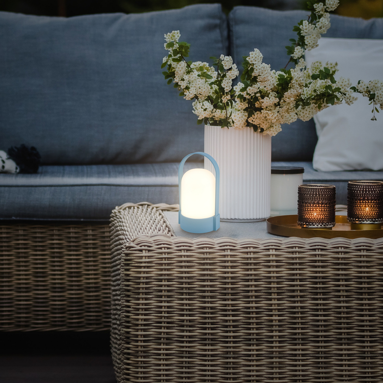 LED-Akku-Tischlampe ASA, taubenblau, Höhe 15,5 cm, IP44