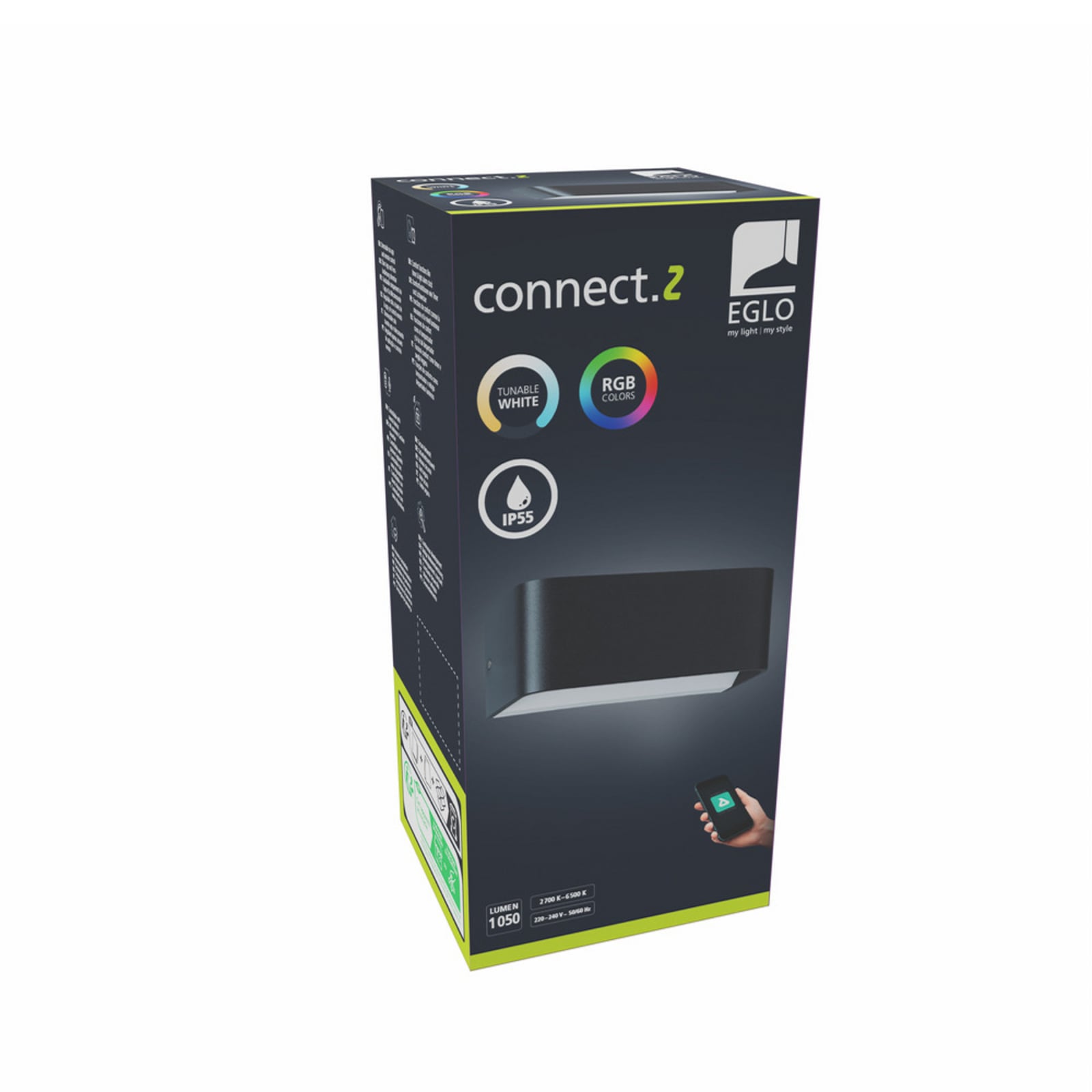 Applique d'extérieur LED intelligente EGLO connect SANIA-Z, noire, IP55 Applique d'extérieur LED intelligente EGLO connect SANIA-Z, noire, IP55
