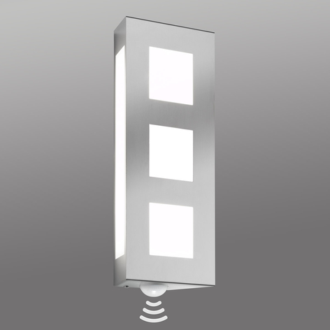 Außenwandlampe Trilo aus Edelstahl mit Sensor