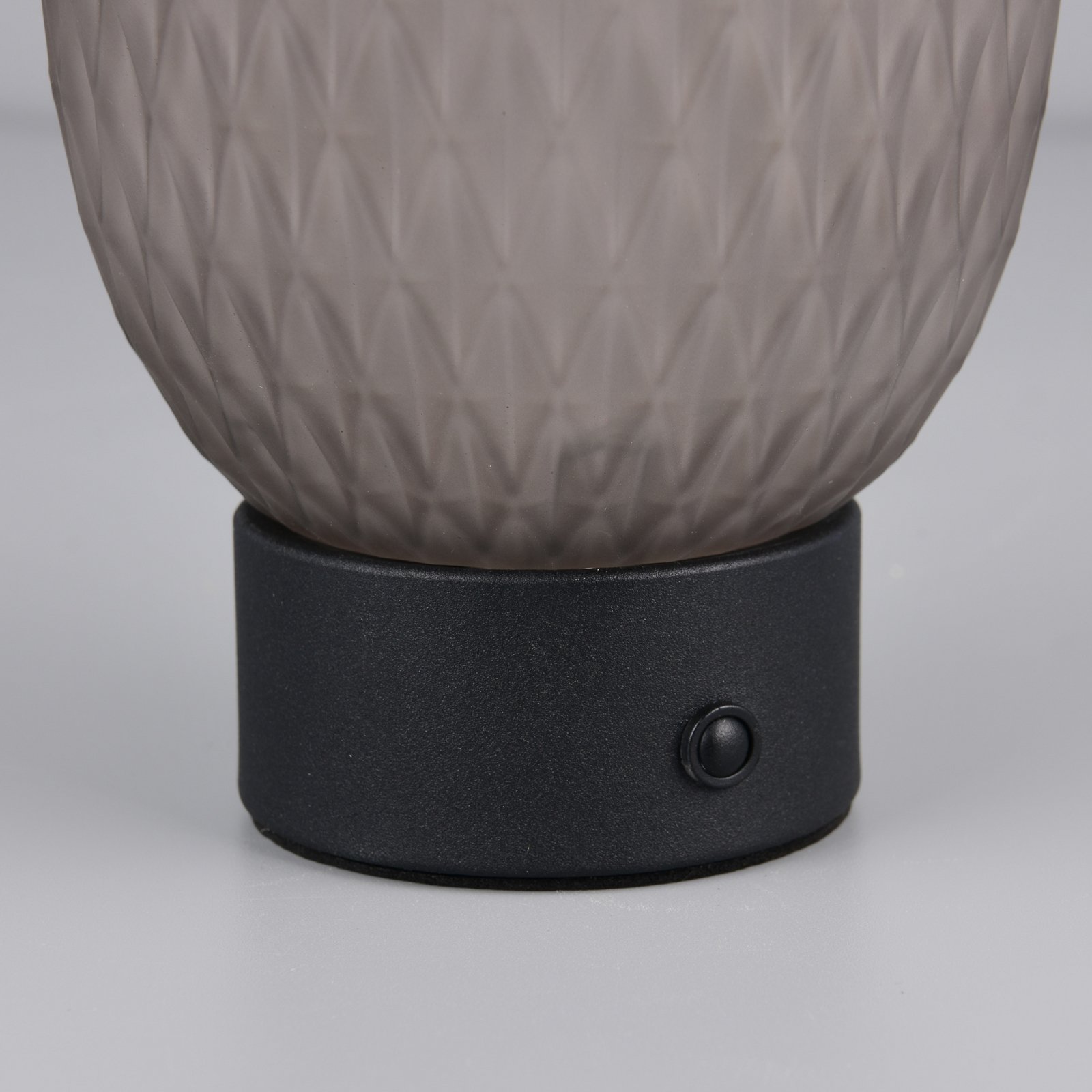 LED rechargeable table lamp Facette, smoky grey, USB, glass