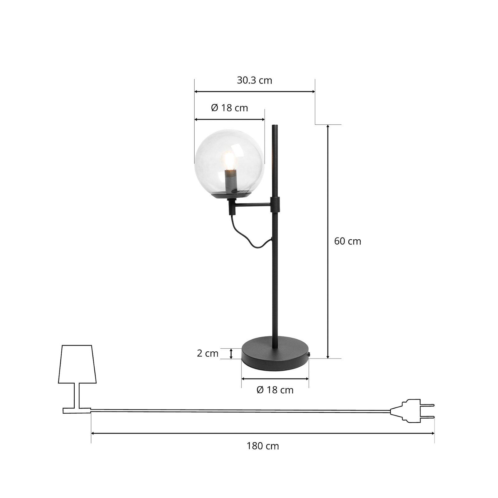 Stolní lampa Lucande Sotiana, skleněný globus, černá barva